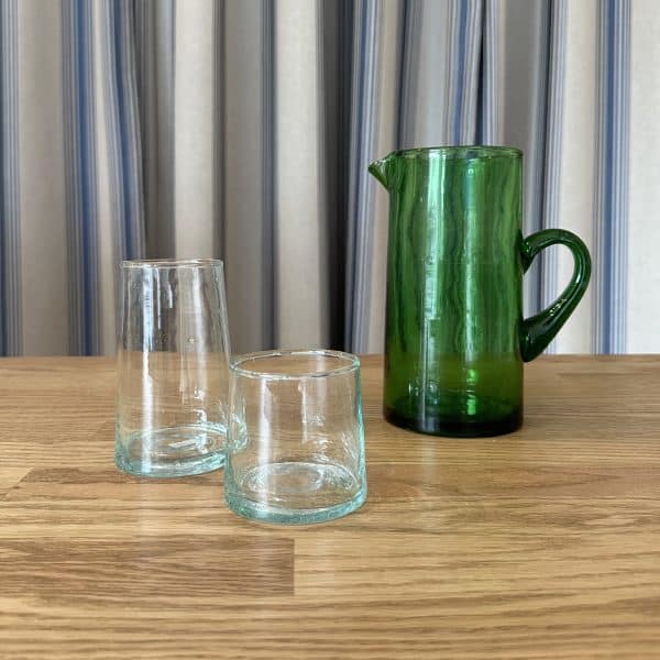 Tangier Jug Green and Clear Glasses